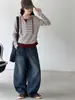 Conjunto de Otoño para Niñas Medianas y Grandes Ropa Nueva para Niños Niñas Camiseta de Rayas Top Capa Base Jeans Conjunto de Dos Piezas