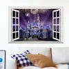 Pegatinas de pared con paisaje de castillo de princesa de ventana tridimensional de imitación, papel tapiz de decoración de pared de fondo para sala de estar, dormitorio, sofá, mesita de noche
