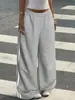 Calça Casual Esportiva Feminina 2026 Outono Estilo Americano Solta Longa Tricô Costurado Fita Rosa Wide Leg Tendência