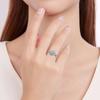 Anillo de jade azul agua flor de melocotón natural A bienes pétalos de piedra de jade hielo S925 con incrustaciones anillo de moda anillo femenino ajuste