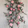 Decoração de cabeça de porta de vime rosa de simulação de alta qualidade, rede de parede de flores, relógio de foto vermelha, decoração de tubo de parede de rosas, videira