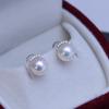 Pendientes de Perla Redonda Blanca Fuerte Luz Defecto Fino 8-9mm de Agua Dulce y Salada de Oro G18K Pendientes Simples de Pestañas
