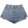 Falda Pantalón Vaquera Retro de Talle Alto con Empalmes de Diseño Europeo y Americano para Mujer Verano 2025 Versátil Adelgazante Anti-Exposición