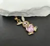 Collar con Colgante de Conejo Corazón Rosa Full Diamond para Mujer, Cadena para Clavícula Versátil de Nicho, Accesorios de Colgante, Joyería DIY