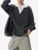 Sudadera Retro Americana de Dos Piezas Falsas para Hombre Otoño/Invierno Nuevo Estilo Marca de Moda Diseño Sensación de Alta Gama Capa Suelta Casual Superior