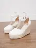 Sandalias de Moda de Comercio Exterior para Mujer Estilo Nuevo Sandalias de Cuña Punta Cerrada Plataforma Impermeable de Suela Gruesa Sandalias con Correa al Tobillo de Cuerda de Cáñamo de Paja
