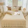 Saia de cama de alta densidade Classe A 13372 100% algodão, feita sob medida, cor sólida, design francês vazado, saia de cama de camada única 100% algodão para dormir sem roupa.