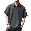 Nova Camisa Polo Workwear com Textura de Bolha 3D em Seda Gelada Masculina de Verão Secagem Rápida Manga Curta Meio Zíper Camisa de Manga Curta