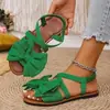 Sandalias de playa con lazo para mujer, comercio exterior 2026 nuevo estilo de verano, sandalias planas de talla grande sin cordones para mujer, venta al por mayor