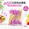 Palitos de sobremesa descartáveis de bambu com flamingo, garfos de frutas de grau alimentício, atacado para festas transfronteiriças e decorações de mesa de sobremesas