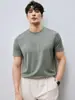 Camiseta de algodón mercerizado de alto recuento 200S, enfriamiento por amoníaco líquido, manga corta, verano, lujo ligero, casual, transpirable, color liso, para hombre