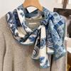 Bufanda Larga de Imitación Seda y Lana de Doble Cara y Doble Capa con Borde Biselado para Mujer, Primavera, Otoño e Invierno, con Correa Ancha, Bufanda Versátil