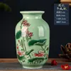 Vaso de cerâmica de Jingdezhen com esmalte celadon, arranjo de flores estilo chinês novo, decoração para casa para sala de estar, prateleira de exposição, hall de entrada e rack de TV