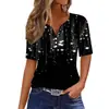 Camiseta de Manga Corta con Cuello en V Expuesto a la Clavícula, de Botones, Color Mixto para Mujer, Exportación Transfronteriza de Amazon, Verano 2024 Wg19