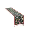Camino de mesa impreso transfronterizo con borlas verdes de jacquard, mantel engrosado, bandera de mesa de comedor, mantel individual doméstico, tira larga, camino de mesa estilo retro