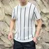Camiseta de Tricô Manga Curta Masculina, Seda de Gelo, Textura de Listras Verticais de Verão, Slim Fit, Estilo Old Money, Business, Atacado de Fábrica Transfronteiriço