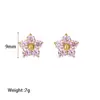 Pendientes de Acero Inoxidable con Flor de Circonita Rosa Blanca Morada Transfronterizos Pequeños Pendientes Impermeables Chapados en Oro Joyería de Lujo Ligero de Alta Gama para Mujeres