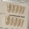 Manicura hecha a mano con un ambiente de moca macchiato, nuevo diseño de lunares Hailey de luz de luna blanca, efecto iluminador, uñas postizas al por mayor