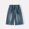 Pantalones Largos de Mezclilla Holgados de Pierna Ancha con Encaje para Bebé Niña, Otoño, Nueva Ola, Apertura Inferior con Bordado de Lazo
