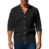 Nova camisa de linho para primavera e outono transfronteiriça da Amazon, de manga comprida, gola alta, respirável, casual masculina, nova camisa com bolso estilo chinês