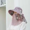 Chapéu de Colheita de Chá de Verão para Mulheres, Máscara de Proteção Solar Facial Completa para Trabalho ao Ar Livre, Chapéu de Sol com Proteção Integrada para o Pescoço, Aba Larga para Atacado