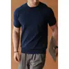 Camiseta de punto de manga raglán con cuello redondo y mezcla de algodón de peso pesado para hombre, Nuevo top casual de manga corta acanalado Primavera/Verano 2026