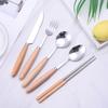 Procesos del Fabricante Mango de Madera Vajilla de Acero Inoxidable Madera Maciza Japonesa Cuchara Tenedor Palillos Espesos Cuchara para Helado Batidor de Huevos Mini para el Hogar