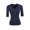 Camiseta Pure Desire Hot Girl Slim Fit com Decote V, Ombro Normal e Manga Média para Mulheres, Camiseta Básica Confortável de Verão com Ajuste na Cintura, Top Elegante que Valoriza a Silhueta