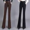 Foto Real de Pantalones Acampanados para Mujer, Pantalones Acampanados de Moda, Nuevos Pantalones de Lana de Cintura Alta para Otoño e Invierno, Adelgazantes y que Aumentan la Estatura