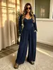 Nuevo mono cruzado europeo y americano de Amazon para mujer, estilo simple, color liso, casual, manga larga, sin espalda, pierna ancha