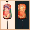 Lanternas de Tecido Estilo Chinês para Uso Comercial em Decoração de Cena Noturna de Cidade Antiga, Lanternas Penduradas Estampadas Estilo Nacional, Lanternas à Prova d'Água para Exterior em Formato de Melão-de-Inverno, Lanternas Chinesas Modernas
