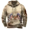 Moletom Novo Retro Transfronteiriço com Estampa 3D da Bandeira Americana, Tamanho Grande, Pulôver com Capuz Casual Solto