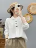 Colección Otoño 2026: Camisa de manga larga para mujer de doble capa de gasa con bordado de cabeza de caricatura estilo japonés al por mayor
