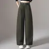 Pantalones casuales color verde oliva para mujer, nuevo modelo 2026, primavera y otoño, talla grande, adecuados para cuerpo tipo pera, pantalones de pierna ancha tipo guadaña