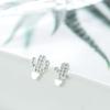 Pendientes Irregulares de Moda Coreanos Simples Pendientes Mori Cactus Pendientes Pequeños Elegantes con Circonita Pin de Plata