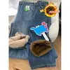 Jeans Reto Espesso Quente com Forro de Fleece para Mulheres, Novo Lançamento Outono e Inverno 2025 Cintura Alta Emagrecedor Solto Azul Longo