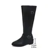 Botas Largas de Mujer Tallas Grandes 2026 Otoño/Invierno Nuevas Tacón Cuadrado Botas Altas Europeas y Americanas Cremallera Lateral Hebilla Color Sólido Botas de Mujer