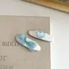 Nuevo pasador de pelo tipo scrunchie con rayas florales en tonos azules, elegante y versátil, adecuado para coletas bajas y flequillos de lado.