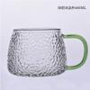 Taza de Vidrio Martillado de Alto Borosilicato de una Sola Capa Estilo Ins para Grano de Arroz, Café, Jugo, Té con Asa, Resistente a Altas Temperaturas