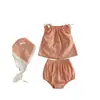 INS Estilo Coreano Bebé Verano Delgado Tirante de Lazo Top Pantalones Cortos Turbante Traje Niña Ropa de Algodón Puro