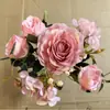 Flor de Rosa Artificial Peonía de Seda Hortensia Ramo de Flores Falsas Vintage Decoración de Fiesta Boda Festival Decoración del Hogar