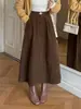 Falda media larga para mujer 26 Otoño/Invierno nuevo cintura alta gran vuelo cubre caderas muestra cintura delgada pana linterna capullo falda larga mujer