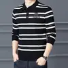 Camisa Polo para Hombre 2026 Primavera y Otoño Nueva Tendencia Rayas Manga Larga Fresca Casual de Negocios Versátil Camiseta para Hombre