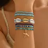 Conjunto de Pulseras Estilo Playa Bohemia Verano Dopamina Estrella de Mar Cuentas de Semilla Concha Cuerda de Mano Juego de Siete Piezas para Mujeres