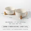 Cuenco de Cerámica Blanca Esmaltada Simple con Forma de Pata de Gato con Base de Bambú, Cuenco Antiderrames para Mascotas, Cuenco para Gatos, Cuenco para Perros, Bebedero para Gatos