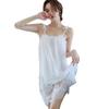 Lencería sexy de noche larga para mujer, pijama de encaje con tirantes, ropa de dormir para el hogar, talla grande, 1509