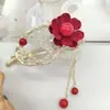 Nuevo clip de pinza retorcida con borla de pedrería rosa, clip de palabra de flor de flocado de moda retro de alta gama, accesorios para el cabello para todo tipo de peinados