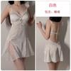 Guiruo Pijama Talla Grande de Seda de Hielo sin Espalda Escote en V Profundo con Almohadillas para el Busto Fruncido Camisón con Tirantes Bata Exterior Conjunto para Estar en Casa C4424
