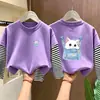 Camiseta de Manga Larga de Algodón Puro a la Moda para Niñas, Nuevo Estilo Primavera y Otoño, Suéter Elegante Básico para Niñas Mayores, Top Rayado