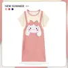 Pijama Feminino Verão Manga Curta Fino Desenho Animado Pequeno Fresco Fofo Estilo Ins Solto Camisola Doce Estudante Roupas de Casa